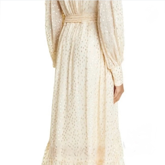 STUNNING Zimmermann Cream Long Sleeve Wrap Dress with Shining Gold Accents - Picture 10 of 16